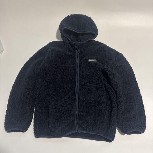 Eddie Bauer Sherpa Hooded Jacket Full Zipper Boys Kids Youth Medium 10/12 Fleece - Picture 1 of 6